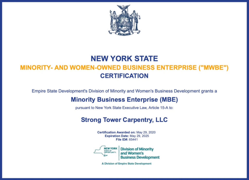 MWBE-New York State certificate